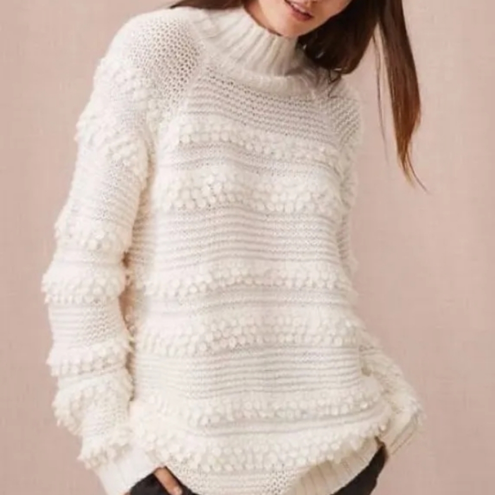 Lou & Grey Pom Sweater Cream Size xs alpaca wool blend
